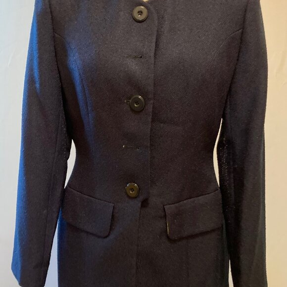 70's Sara de Italia deadstock viscose crepe long navy jacket with floral collar - Picture 1 of 10